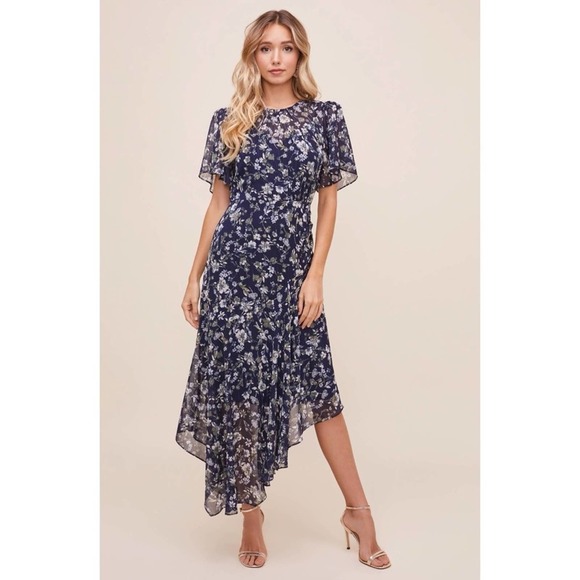 Astr | Dresses | Astr The Label Flutter Sleeve Floral Asymmetrical Maxi  Dress | Poshmark